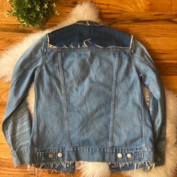 MADEWELL Blue Jean Jacket w patches and fringe (S) - Picture 2 of 4